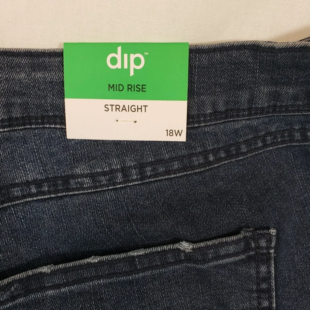 Dip Womens Mid Rise Straight‎ Distressed Jeans Dark Wash Frayed Hem 18W NEW - Picture 7 of 10